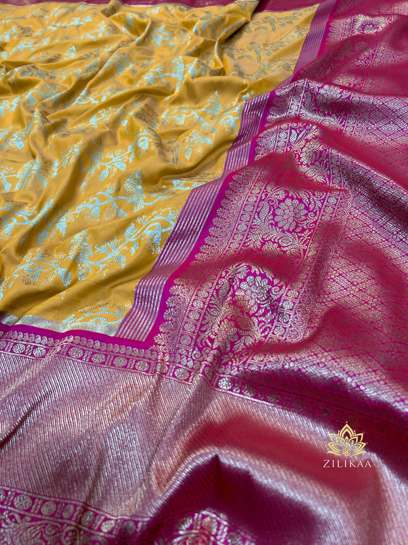 Daffodil Yellow Banarasi Katan Silk Saree