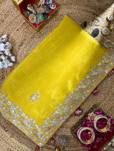 Mustard Golden Soft Tissue Silk Saree with Zardozi Handwork