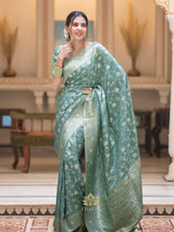 Turquoise Green Banarasi Uppada Silk Saree