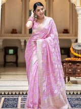 Baby Pink Banarasi Khaddi Weaved Georgette Saree