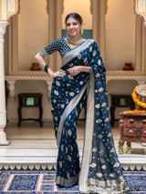 Midnight Blue Banarasi Khaddi Weaved Georgette Saree