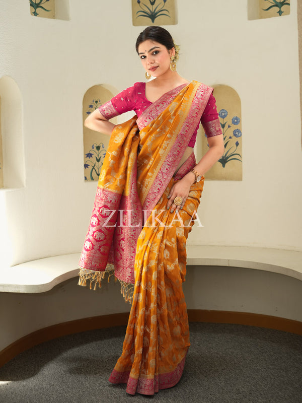Rust Orange Munga Silk Saree