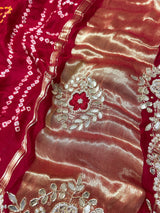 Calcutta Red Gotapatti Handwork Gajji Silk Ghatchola Bandhani Saree