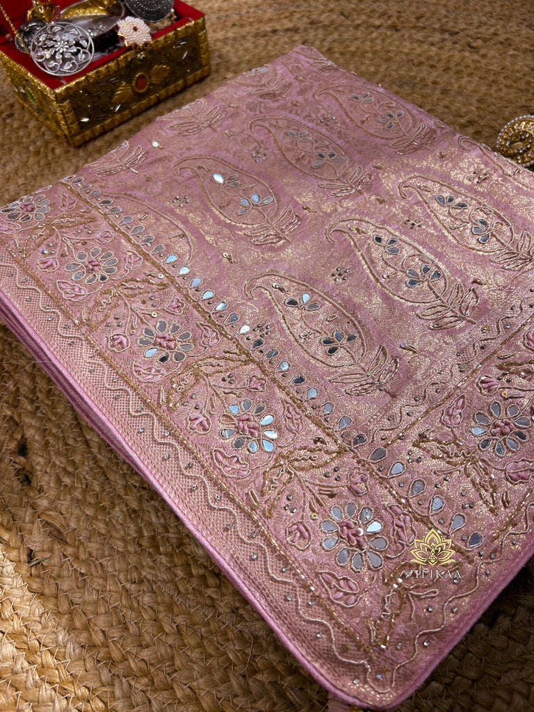 Pastel Pink Special Zardozi Gota Handwork Banarasi Silk Saree