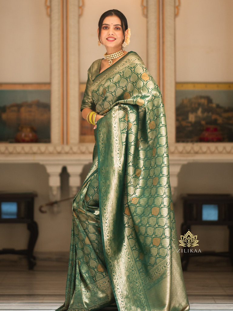 Bottle Green Kanchipuram Silk Saree