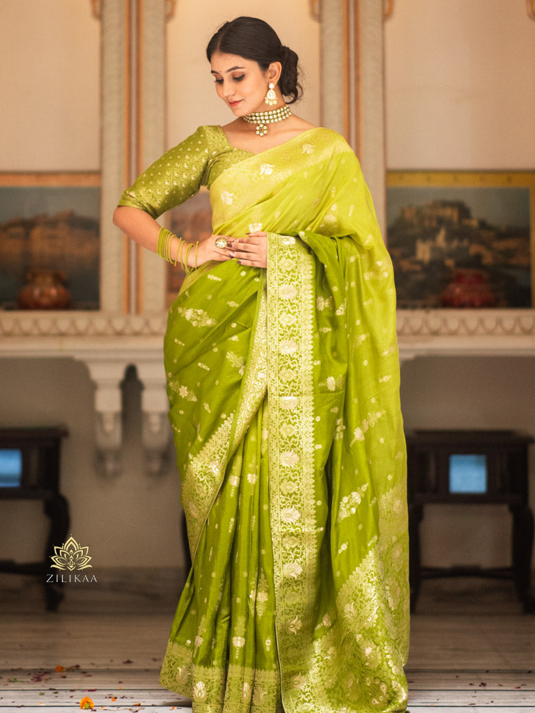 Hand-Dyed Double Shade Banarasi Uppada Silk saree