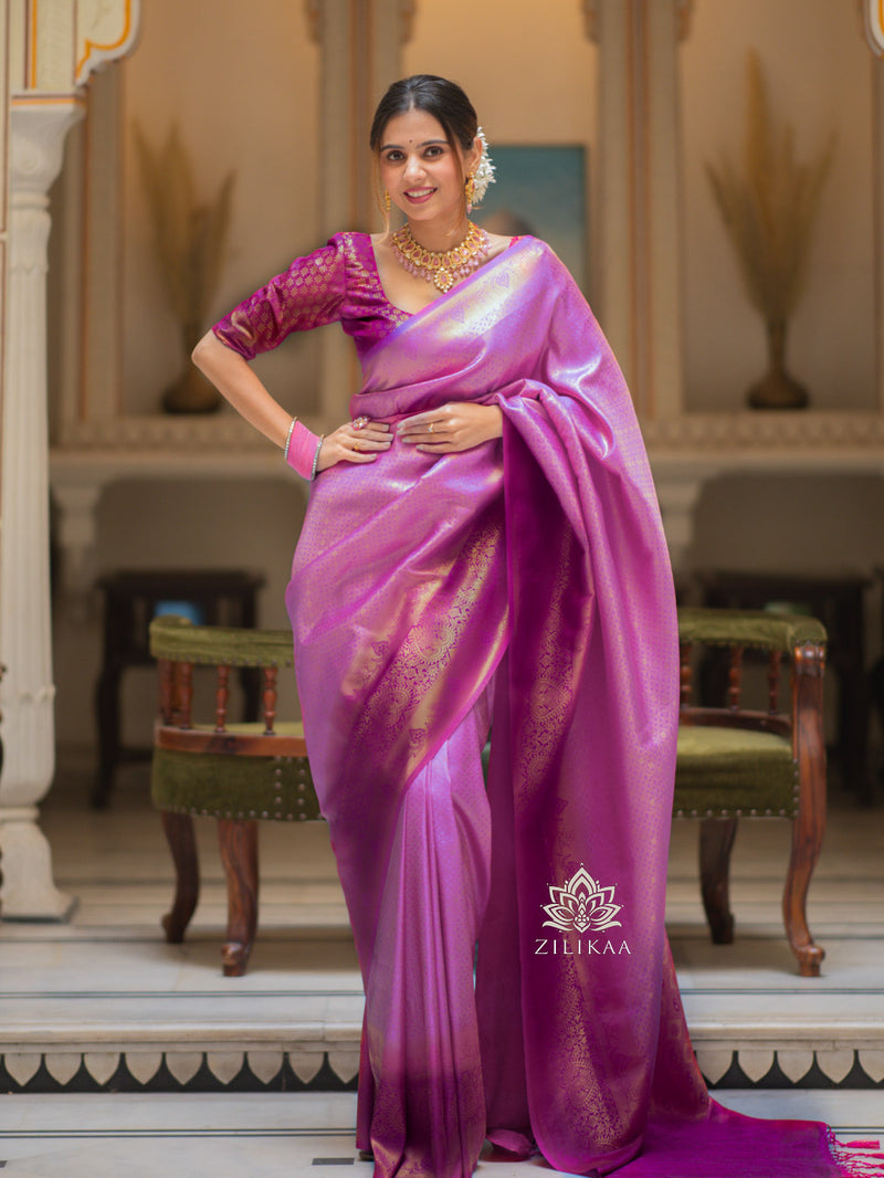 Fuchsia Purple Kanjeevaram Silk Saree