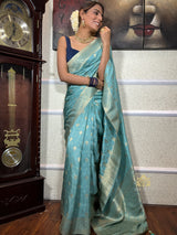 French Green Banarasi Uppada Silk Saree