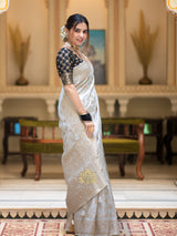Pearl White Banarasi Uppada Silk Saree
