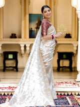 Pearl White Banarasi Uppada Silk Saree