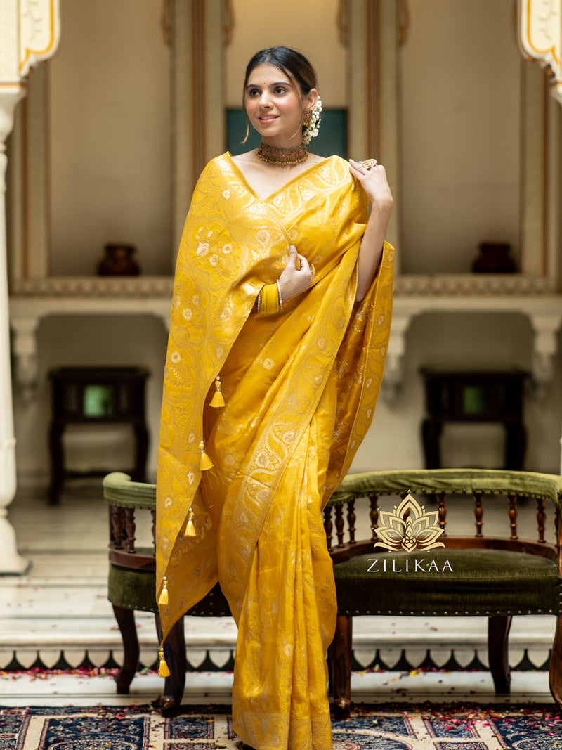 Mustard Yellow Banarasi Uppada Silk Saree