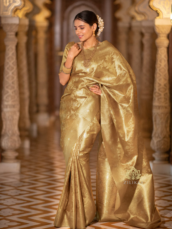 Vintage Gold Kanchipuram Tissue Silk Saree