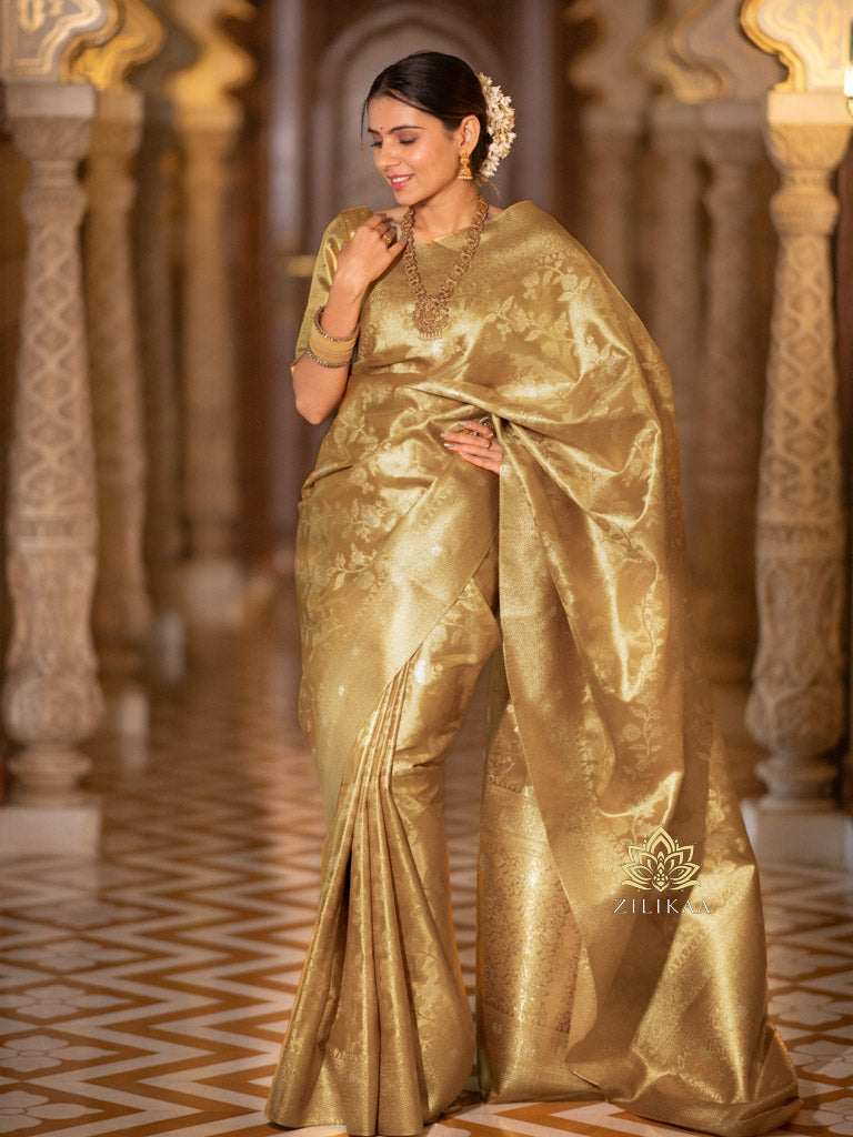 Vintage Gold Kanchipuram Tissue Silk Saree