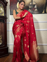 Scarlet Red Banarasi Uppada Silk Saree