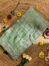 Fern Green Zardozi Handwork Patola Munga silk saree