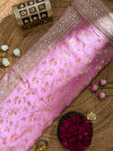 Baby Pink Zardozi Handwork Mulberry Banarasi Silk Saree