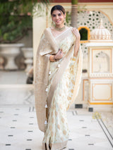 Ivory White Banarasi Khaddi Weaved Georgette Saree