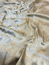 Ivory white Shikargah Banarasi Katan Silk Saree