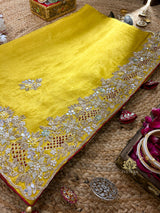 Mustard Golden Soft Tissue Silk Saree with Zardozi Handwork