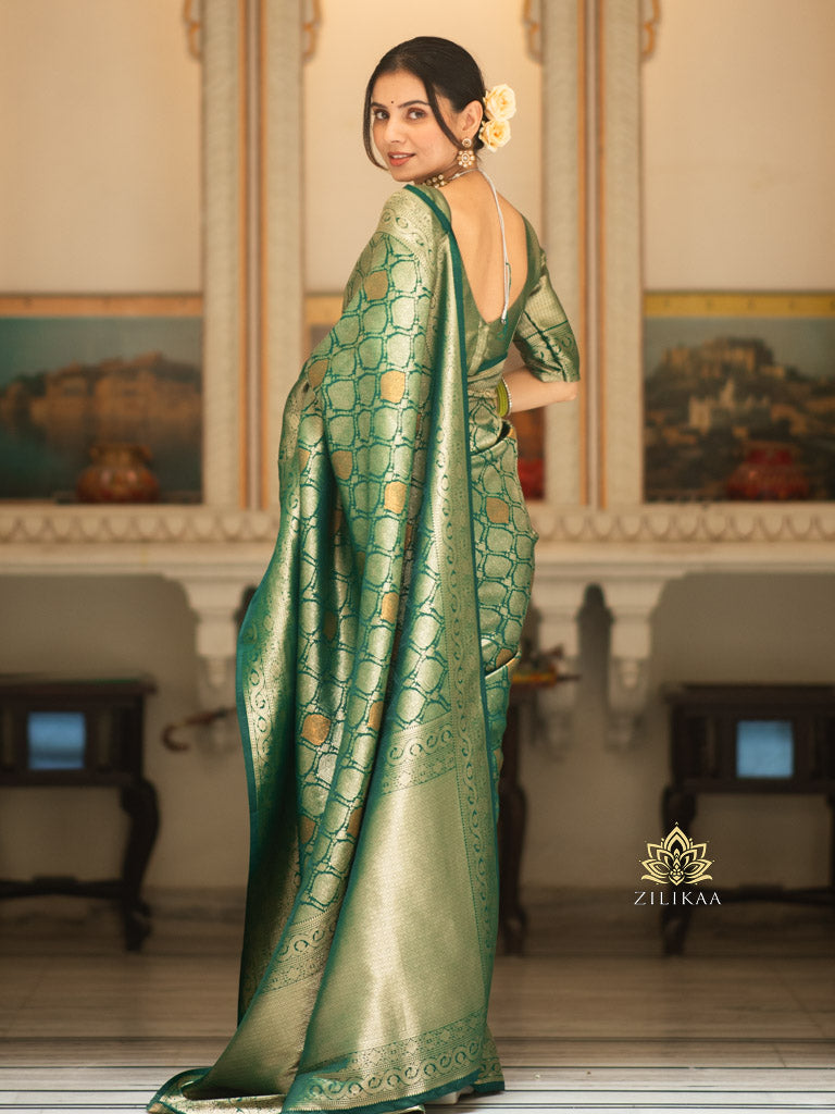 Bottle Green Kanchipuram Silk Saree