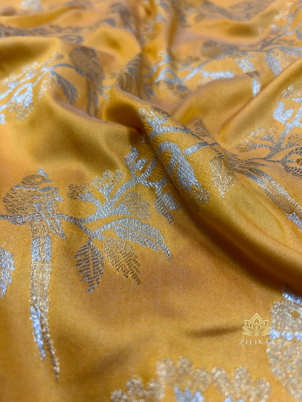 Daffodil Yellow Banarasi Katan Silk Saree
