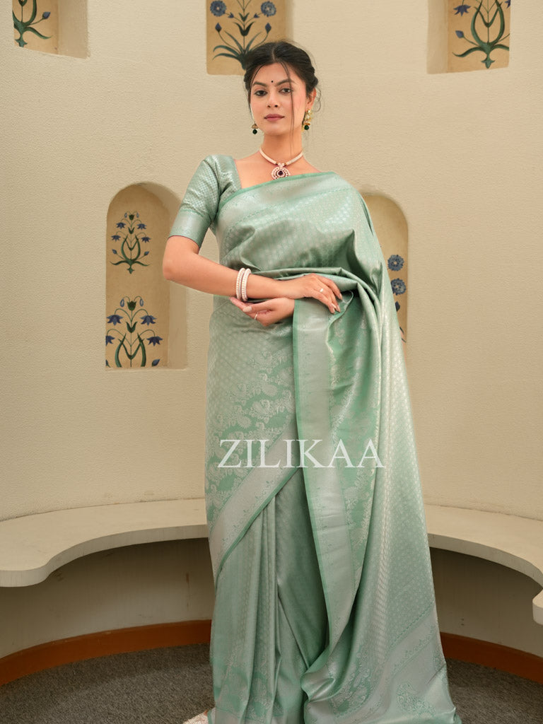 Pistachio Green Kanchipuram Silk Saree