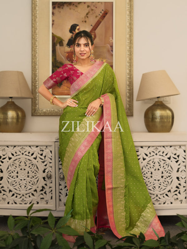 Baby Mehendi Munga Silk Saree
