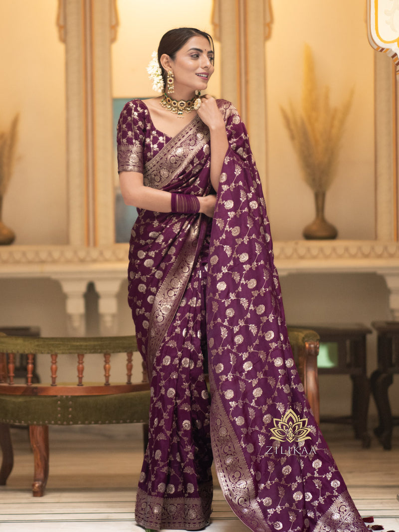 Plum Wine Banarasi Uppada Silk Saree