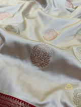 Ivory with Red Banarasi Katan Silk Saree