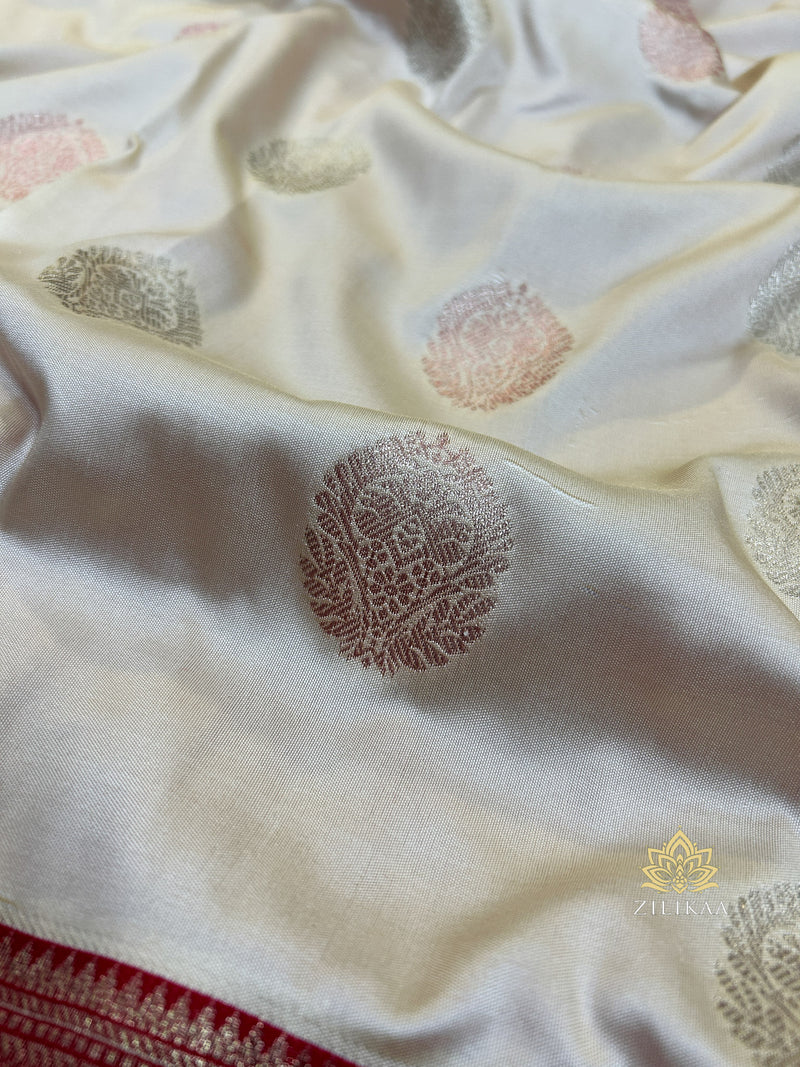 Ivory with Red Banarasi Katan Silk Saree