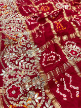 Calcutta Red Gotapatti Handwork Gajji Silk Ghatchola Bandhani Saree