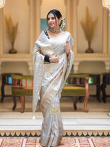 Pearl White Banarasi Uppada Silk Saree