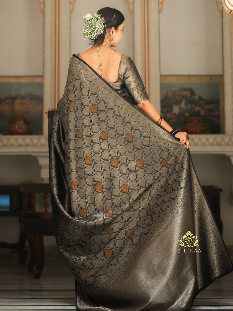 Midnight Black Kanchipuram Silk Saree