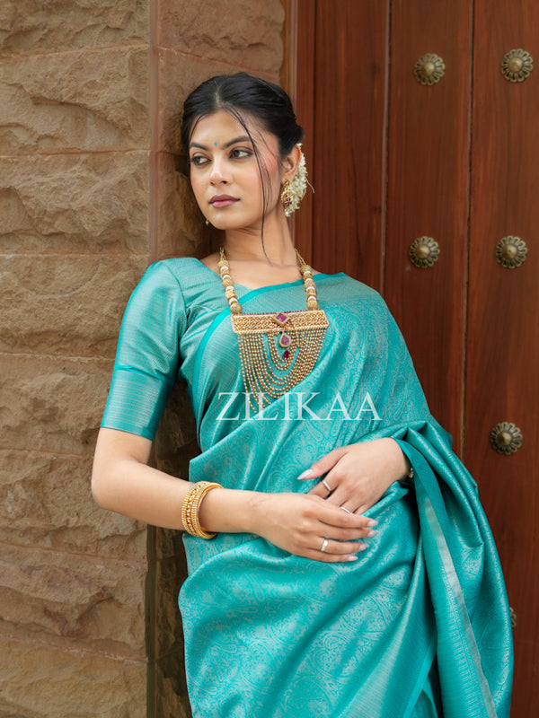 Tiffany Blue Kanjeevaram Silk Saree