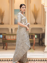 Ivory white Gota Embroidery French Silk Saree