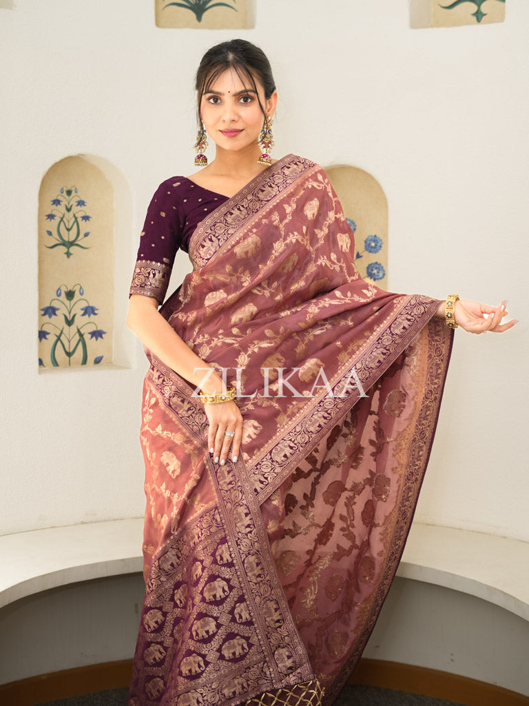 Orchid Pink Munga Silk Saree
