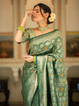 Bottle Green Kanchipuram Silk Saree