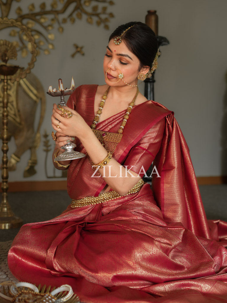 Maroon Red Kanjeevaram Silk Saree