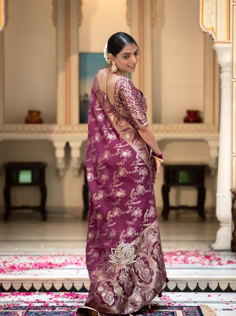 Plum Wine Banarasi Uppada Silk Saree