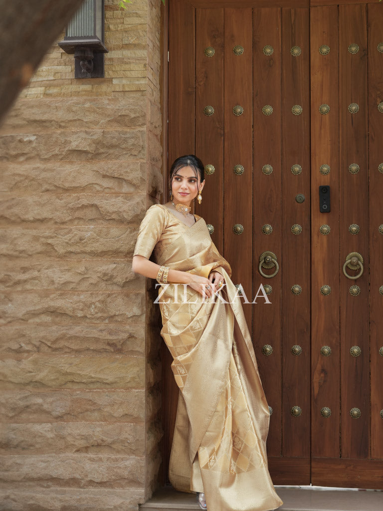Vintage Gold Kanchipuram Tissue SIlk Saree