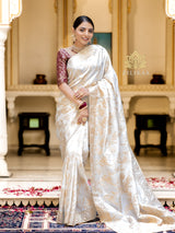 Pearl White Banarasi Uppada Silk Saree