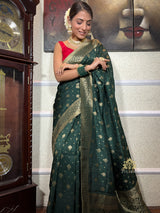 Bottle Green Banarasi Uppada Silk Saree