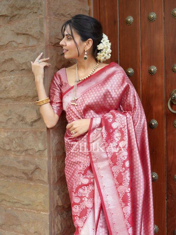 Scarlet Red Kanchipuram Silk Saree