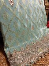 Ocean green Zardozi Handwork Munga Banarasi SIlk Saree