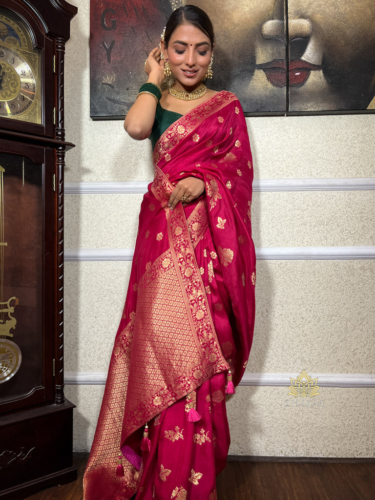 Queen Pink Banarasi Uppada Silk Saree