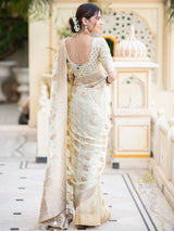Ivory White Banarasi Khaddi Weaved Georgette Saree