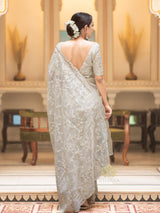 Ivory white Gota Embroidery French Silk Saree