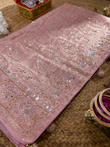 Pastel Pink Special Zardozi Gota Handwork Banarasi Silk Saree