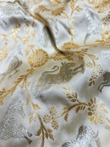Ivory white Shikargah Banarasi Katan Silk Saree
