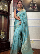 French Green Banarasi Uppada Silk Saree